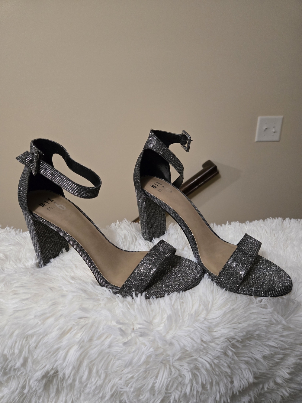 MIA Glitter Block Heel Sandals - Silver